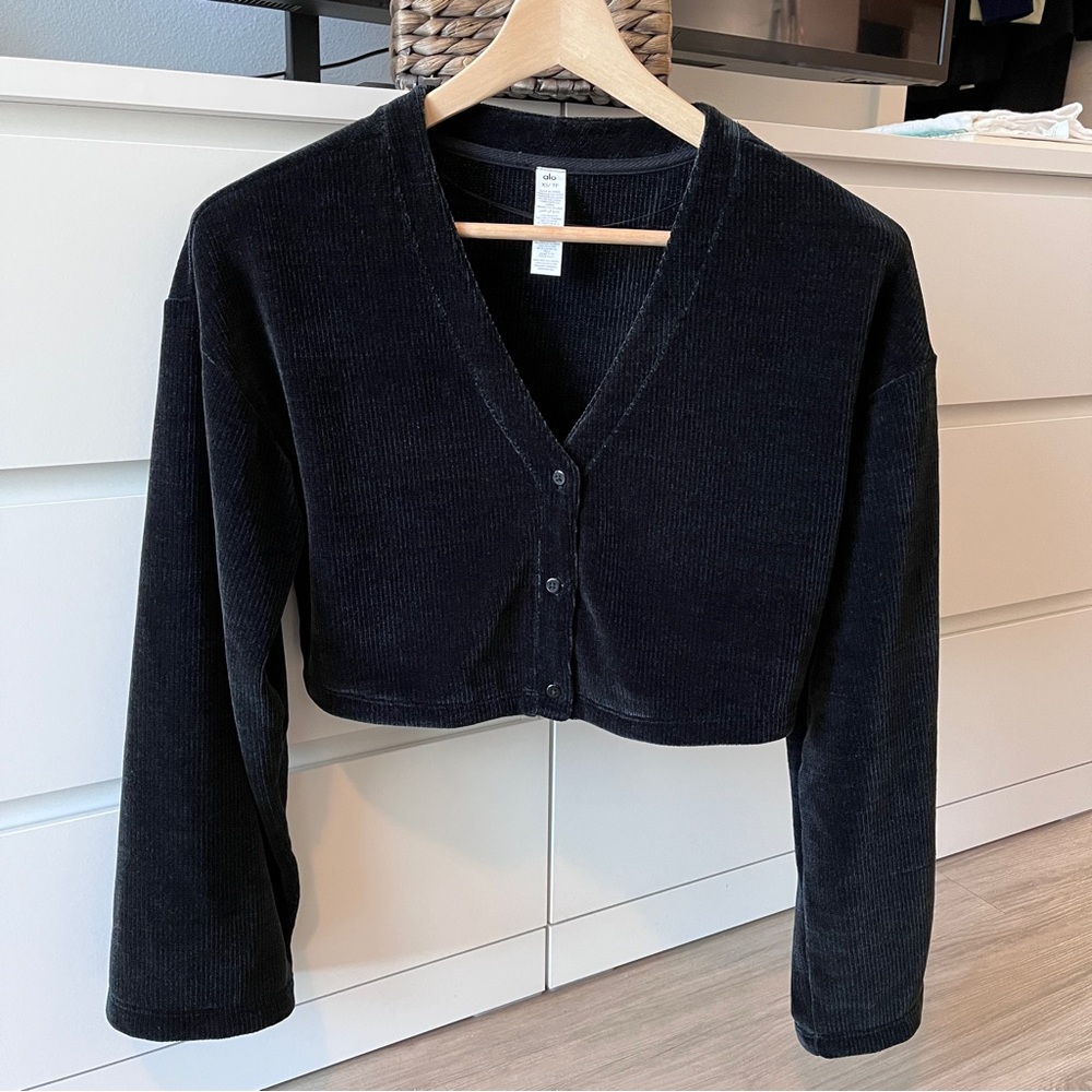 ALO Yoga Black Velvet Cardigan Jacket